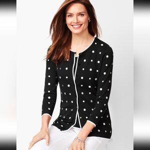 Talbots Woman Cardigan Sweater +Top Black White Polka Dot Knit Button Front XL